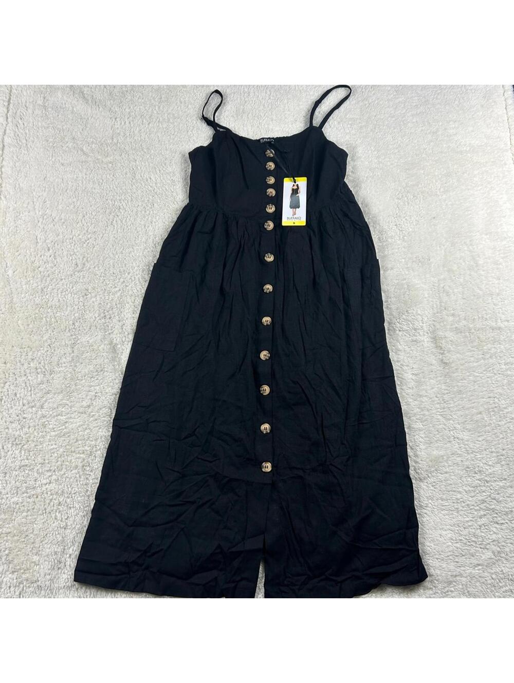 Buffalo David Bitton Women's Black Maxi Dress Button Front Sleeveless NWT